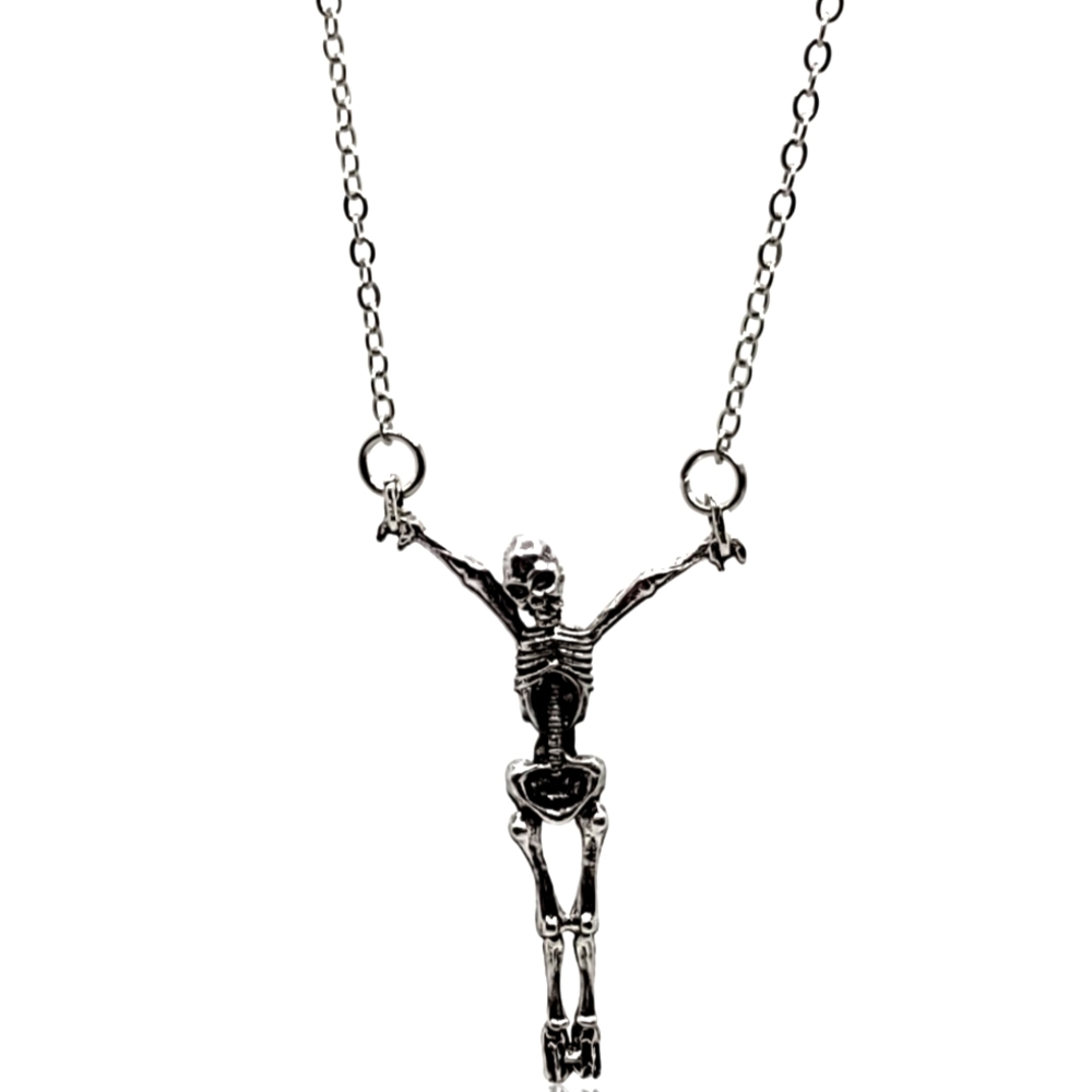 Gothic Hanging Skeleton Skull Necklace